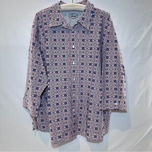 Foxcroft 3/4 Sleeve Wrinkle Free Button Down Shirt- Size 22W Geometric Pattern